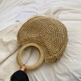 thumbnail image 3 of Bolsas Con Asa Superior Bolso de playa redondo de verano Bolso tejido a mano con borlas de gran capacidad (marrón claro), 3 of 8