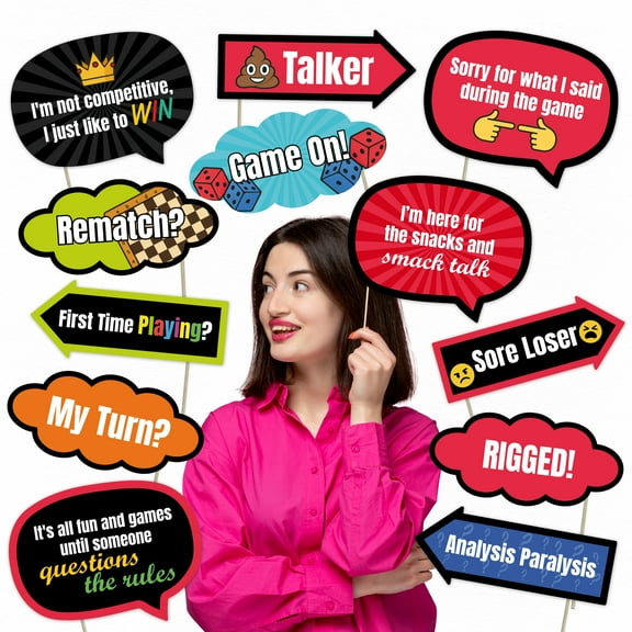 Game Night Photo Booth Props – 12 Funny Party Signs for Board Game Night, Family Party Decorations, Tabletop Party Favors