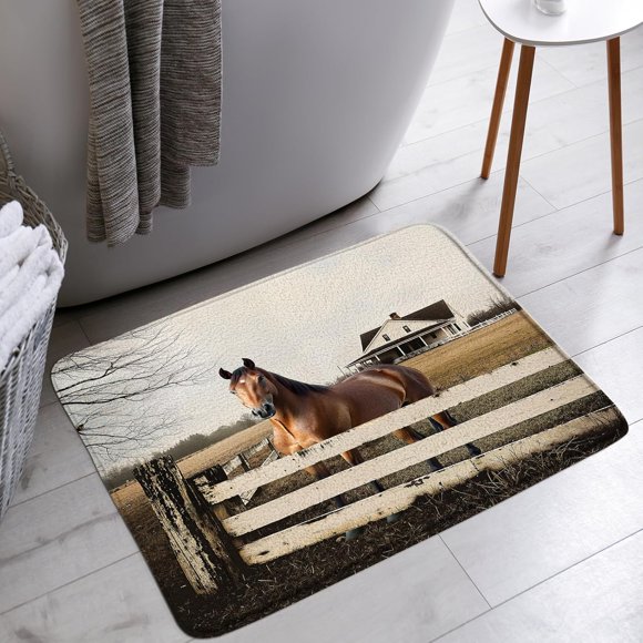 YSATNSFT Horse Bath Mat Rustic Farmhouse Animals Barn Country Western Bathroom Bathtub Floor Rugs Doormat Toilet Decor,16 x 24 in