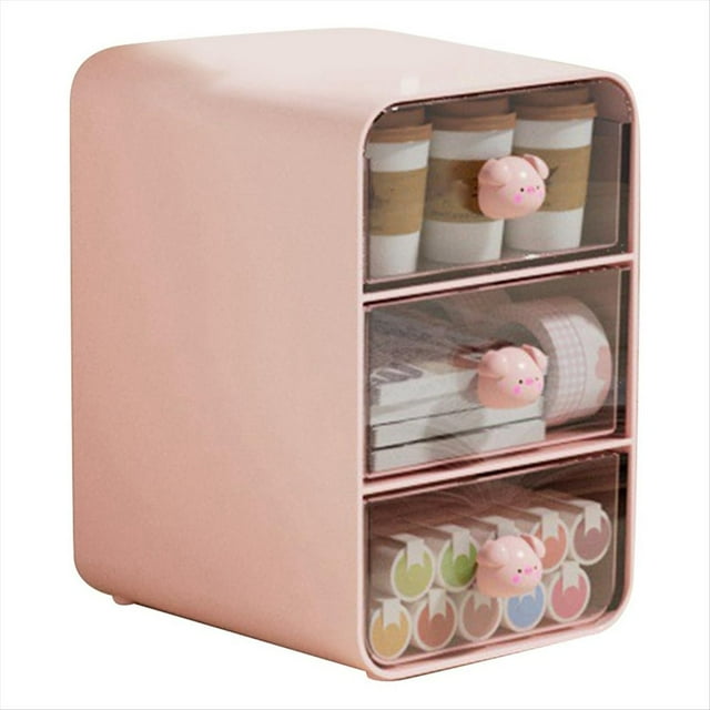 Organizador de Maquillaje de 3 Niveles, Caja de Almacenamiento de CosméTicos, Organizador de Encimera de BañO, Organizador de Escritorio con Cajones, Color Rosa-B
