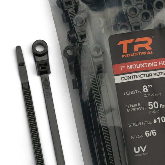 TR Industrial Contractor Series Mounting Hole Cable Ties, 7", UV Black, Made in USA, 100-Piece