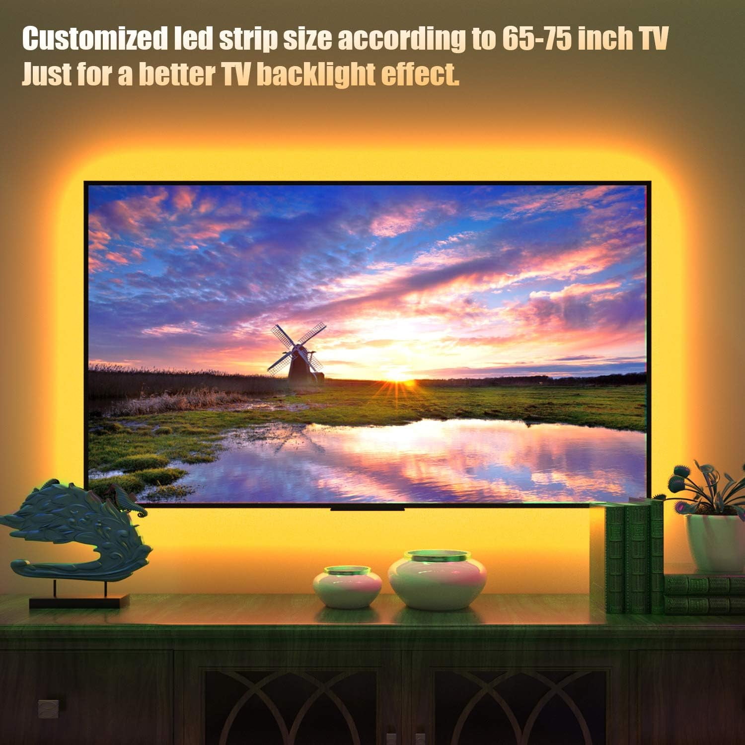 Maylit 14.3ft TV LED Backlight for 65-75 Inch TVs USB Powered RGB Strip Lights with Remote 4 Pack for Room Decor