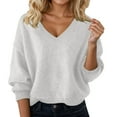 thumbnail image 3 of Sweater for Women Soft Oversized V Neck Solid Color Casual Pullover Sweaters Loose Knit Long Sleeve Shirts Top, 3 of 5