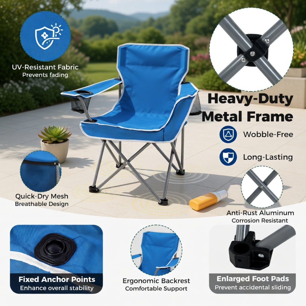 Hommoo Duo Portable Oversized Camping Loveseat Chair with Armrests, Dual Mesh Cup Holders & Heavy-Duty Steel Frame, Blue