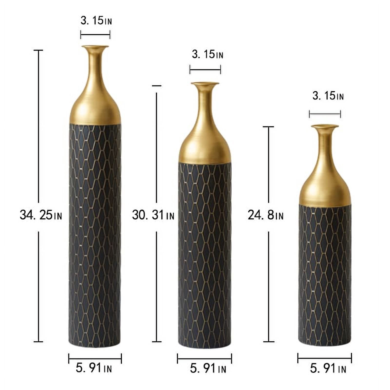 Aukfa Metal Large Floor Vases, Standing Vase Set of 3 for Home Decor,34.25"/30.31"/24.88"H,Black