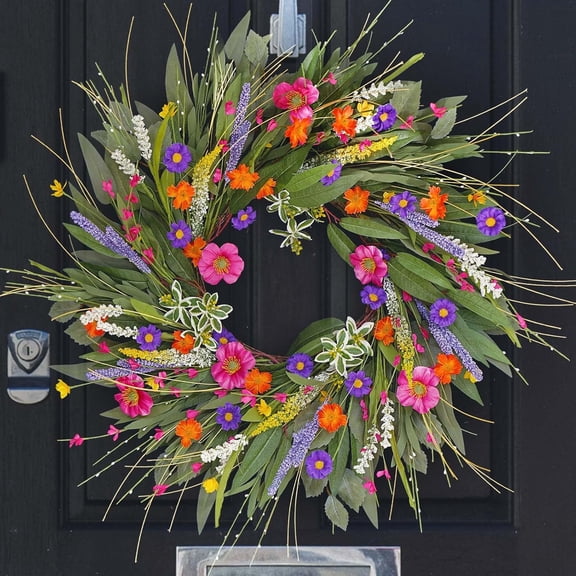 Spring Wreaths for Front Door 24 Inch Spring Wreath with Vibrant Flowers and Greenery, Spring Door Wreath for Front Door Perfect Wreath for Outdoor Spring and Summer Wreaths for Front Door Outside