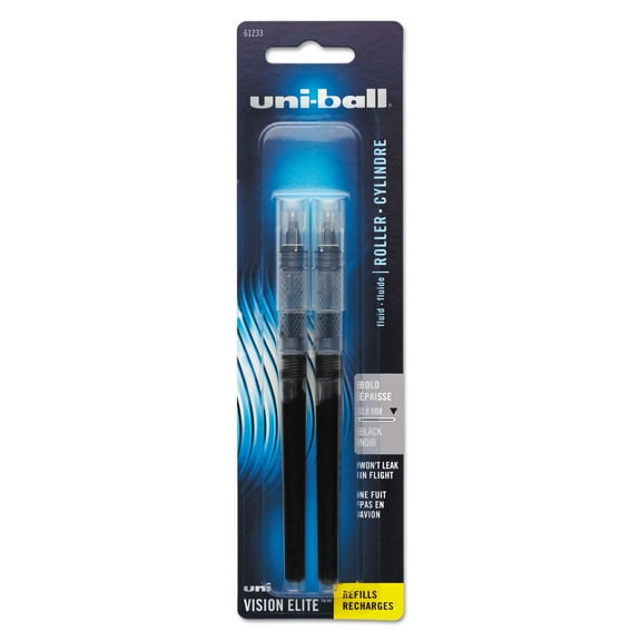 uni-ball® Vision™ Elite™ Liquid Rollerball Pen Refills, Bold Point, 0.8 mm, Black Ink, Pack Of 2