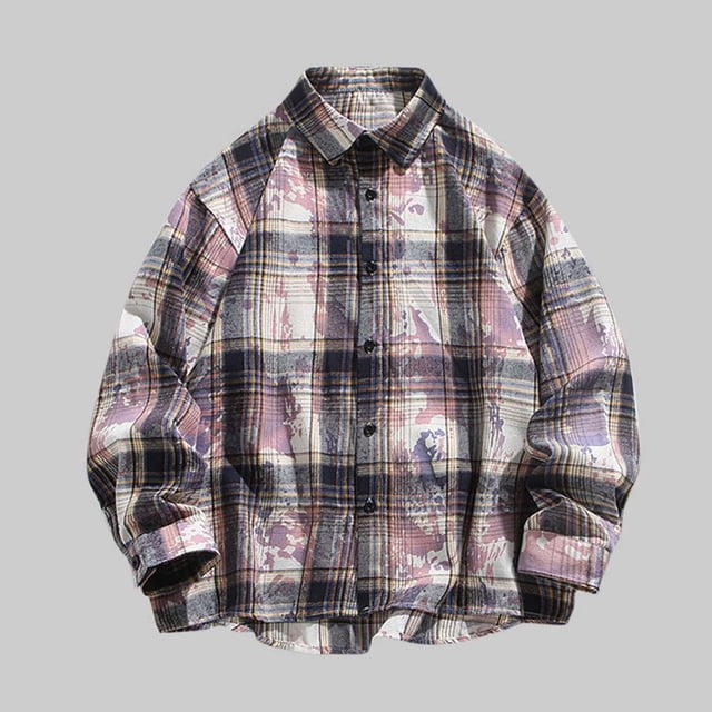 Men's Checkered Long Sleeve Shirt, Button Up Cardigan Style Casual Top with Classic Plaid Design for Daily Wear, Winter Spring Flannel Shacket, Relaxed Fit Sizes M to 5XL
