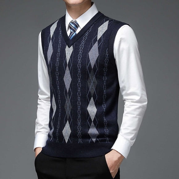 Men's Wool V Neck Knitted Sleeveless Vest Cardigan for Casual VersatilityColor Block Design Classic Knitwear for Layering