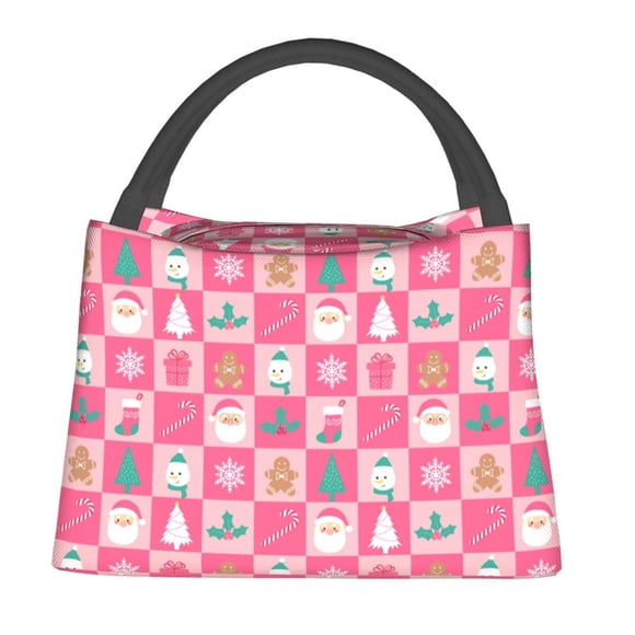 Fotbe Pink Christmas Cheer Bolsa Térmica Portátil con Estampado, Bolsa de Entrega de Alimentos Aislada, Bolsa Reutilizable de Gran Capacidad para Comidas y Supermercado