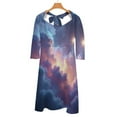 thumbnail image 6 of Pink And Blue Galaxy Sky Flare Dress Square Neck Dress Elegant Female Fashion Printed Dress, 6 of 9