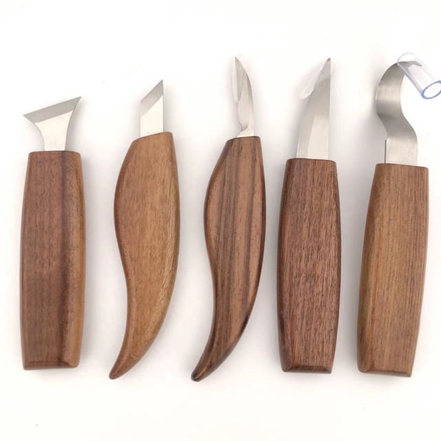 3/5/Set Walnut Wood Carving Knives Curved Straight Knives, Hand-Carved Tools 5Pcs