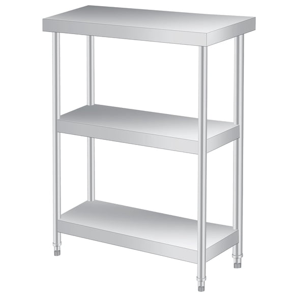 14"x24"x34" 3-Tier Commercial Stainless Steel Prep Table - with 2 Undershelves & Included Gloves, Utility Workstation for Restaurant, Hotel, Laundry & Garage