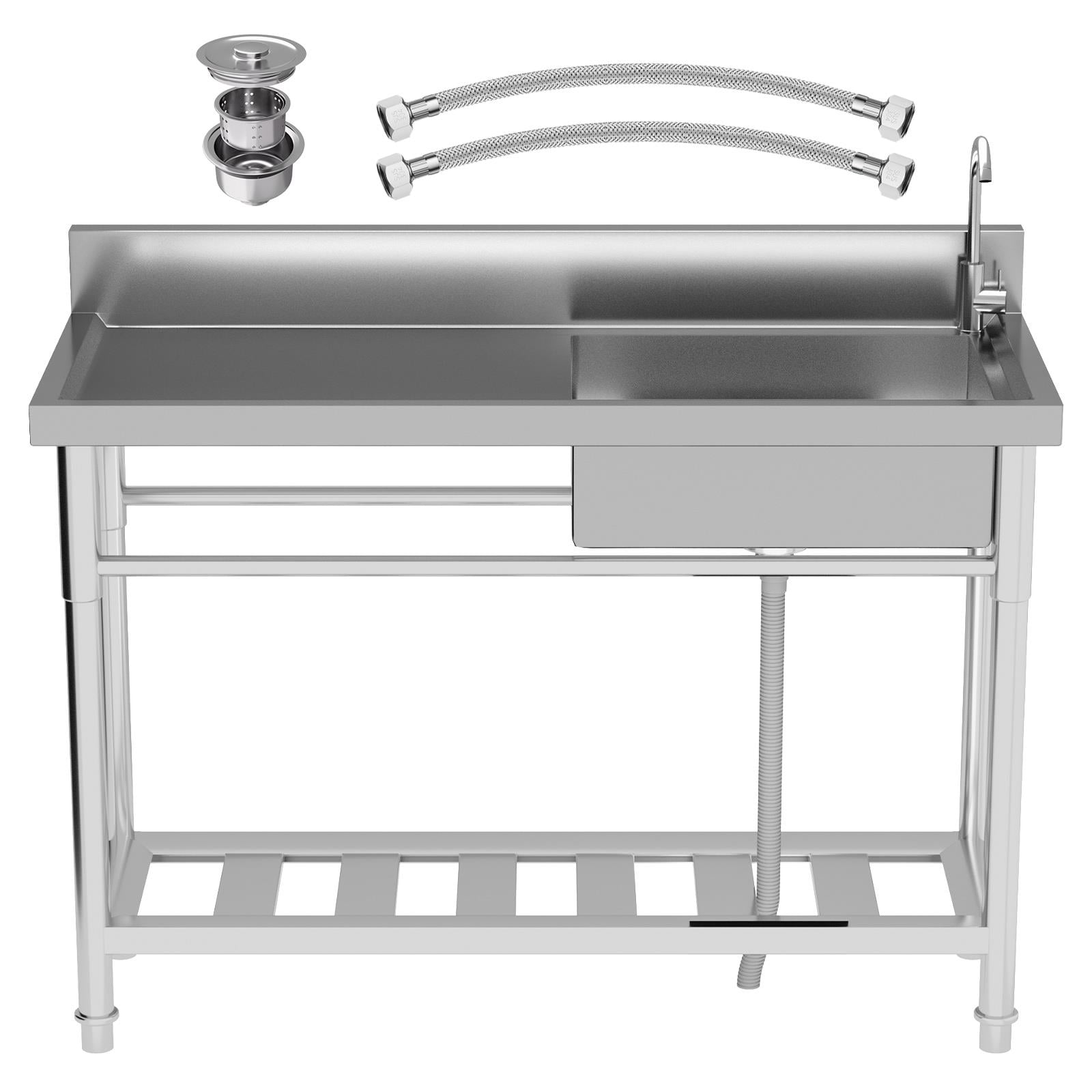 47.3 Inch Stainless Steel Utility Sink, Free Standing Single Bowl Kitchen Sink for Laundry Room, Farmhouse, Indoor & Outdoor Use