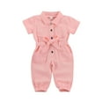 thumbnail image 2 of One opening Infant Kids Baby Girls Denim Jumpsuit Work Clothes One Piece Toddler Standing Collar Pocket Short Sleeve Romper for Children, 2 of 6