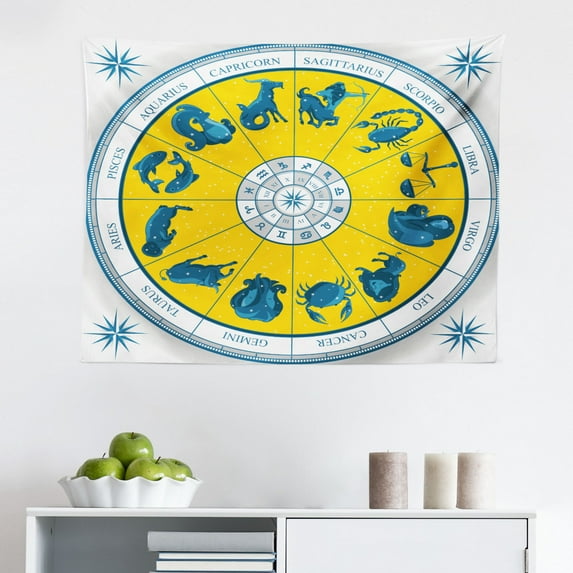 Astrology Tapestry, Black and White Heraldry Zodiac Scorpio Image Graphic with Claws Stars Design, Fabric Wall Hanging Decor for Bedroom Living Room Dorm, 2 Sizes, Black White, by Ambesonne
