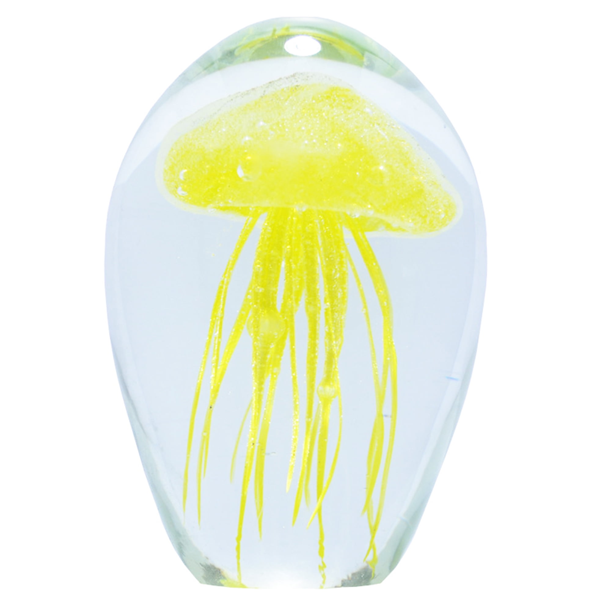 Handcrafted Glass Glow in The Dark Jellyfish Paperweight Tall 4.5" Yellow