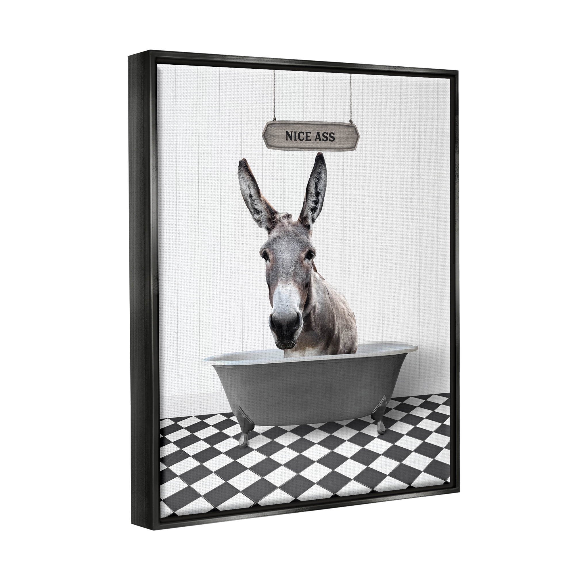 Stupell Industries Nice A** Funny Donkey Animals & Insects Painting Black Floater Framed Art Print Wall Art, 17 x 21