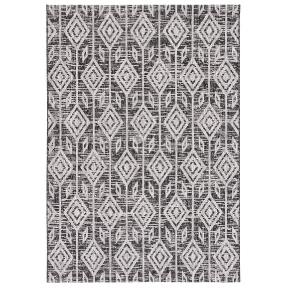 SAFAVIEH Courtyard Beckah Geometric Indoor/Outdoor Area Rug, Black/Grey, 6'7" x 9'6"