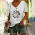 thumbnail image 2 of WZXFASHION T-shirt à Manches Courtes pour Femmes, Festival de Baseball, Couleur Unie, Imprimé Baseball, Col en V, Liquidation, T-shirt à Manches Courtes pour Femmes, 2 of 6