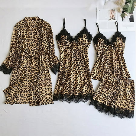 

Lingerie Women Satin Silk Pajamas Cardigan Nightdress Bathrobe Ladies Robes Underwear Sleepwear Brown