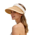 thumbnail image 3 of Hats for Women Women Foldable Bow Wide Brim Straw Sun Hat Beach Vacation Khaki One Size, 3 of 9