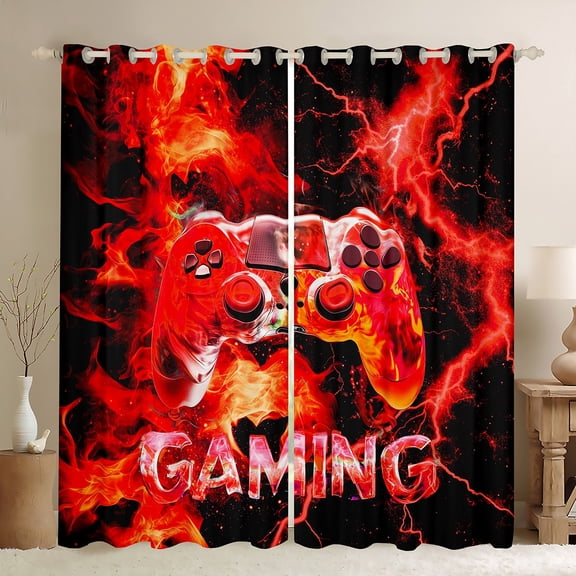 Manfei Kids Gamepad Controller Black Out Curtains,Console Video Gaming Curtains Pack of 2 (42x63 Each),Red Black Bedroom Curtains For Boys,Luxury Bedroom Decor
