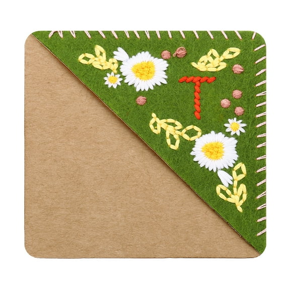 Uxcell Cute Flower Felt Personalized Embroidered Corner Bookmark, Green, Letter t