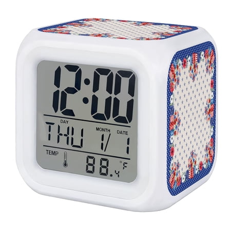 250 Anniversary Memorial Digital Alarm Clock for Bedrooms,Smart LED Alarm Clock with 7 Color Changing Night Light,Poppies Florals Blue Star Farmhouse Silent Wake Up Clocks for Sleep Study 3.2"x3.2"