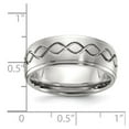 thumbnail image 2 of Stainless Steel Scroll Design Brushed and Polished 8mm Ridged Edge Band Ring Size 9 Ring for Women and Men, 2 of 2