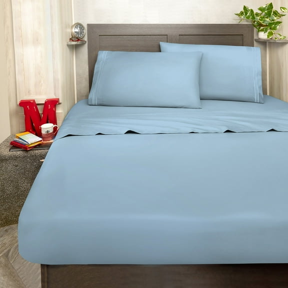 Mellanni RV Sheet Set, Microfiber Camper Bedding, 10" Deep Pocket, Short Queen, Blue Hydrangea