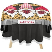 SKYSONIC Valentines Gnomes Round Tablecloth 60inch Indoor Wrinkle Free, Leopard Truck Circular Lace Table Cover Washable for Kitchen Dining Decor