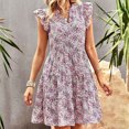 thumbnail image 2 of Robe à Volants for Women Manches Swing Plage Robe de Soleil V Cou Décontracté Confortable Boho Robe de Vacances avec Poches, 2 of 6