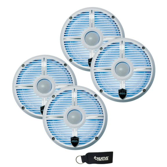 Wet Sounds - Two Pairs Of REVO 6-XWW White Closed XW Grille 6.5 Inch Marine LED Coaxial Speakers