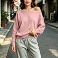 thumbnail image 5 of Nugftut Sweatshirts for Women Off Shoulder Fleece Crewneck Casual Long Sleeve Shirts Loose Fit Tops, 5 of 8