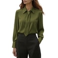 thumbnail image 3 of Women's Casual Long Sleeve Lapel Shirt Blouse Tops Crewneck Button Down Loose Fit Solid Color Soft Business Office Work Travel Outfit Fashion Essential Gift | Sopatenor,Army Green XL, 3 of 9