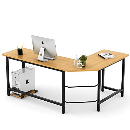 Tribesigns Modern L Shaped Desk Corner Computer Pc Latop Study Table Workstation Home Office Wood Metal Light Walnut Brown Com L Shaped Desk Corner Computer Pc, Inexpensive Corner Computer Desk