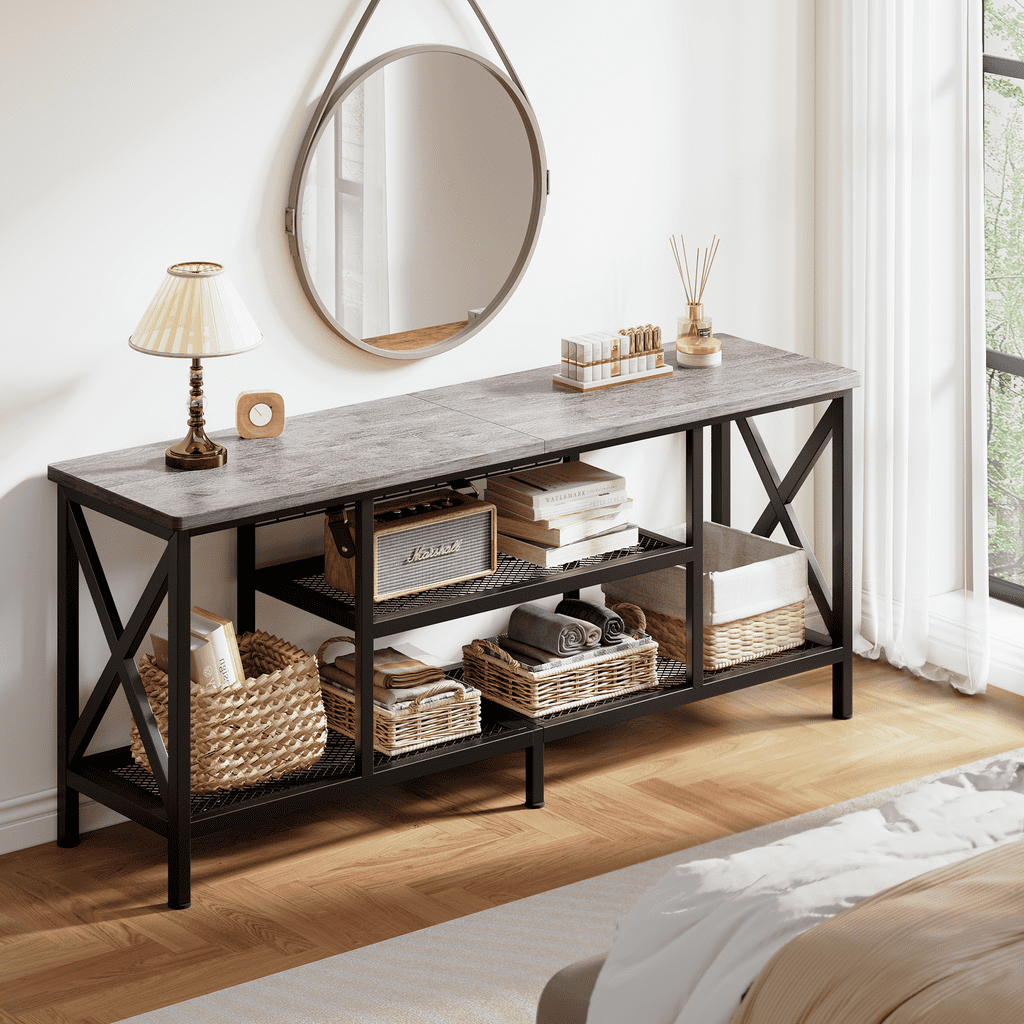 Aiho 59.8 "L TV Stand for TVs up to 65", 65 inch TV stand with Storage Shelves for Living Room - Gray