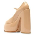 thumbnail image 3 of YDN Womens Thick Platform Round Toe Mary Jane Pumps Ankle Buckle Strap Super High Heels Casual Outfit Party Shoes Size 6 Nude, 3 of 4