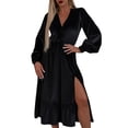 thumbnail image 2 of OSFVNOXV Fall Black Cocktail Dress for Women High Waist Side Split Ruffle Hem Retro Velvet Wedding Guest Dress, 2 of 7
