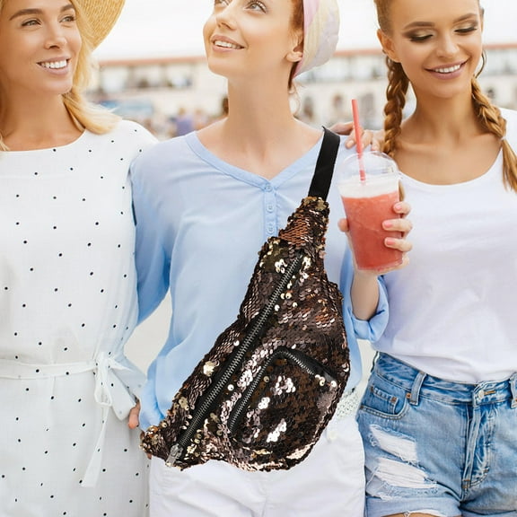 FOLOYORI Rectangular Sparkling Fanny Pack Gold 1Pack 5.9X14.6X0.4In