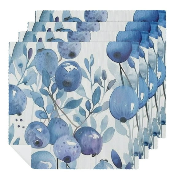 JRXY Floral Pattern Blue Berries Cloth Napkins Polyester Farmhouse Party Dining Table Decor Home Decor 2 PCS