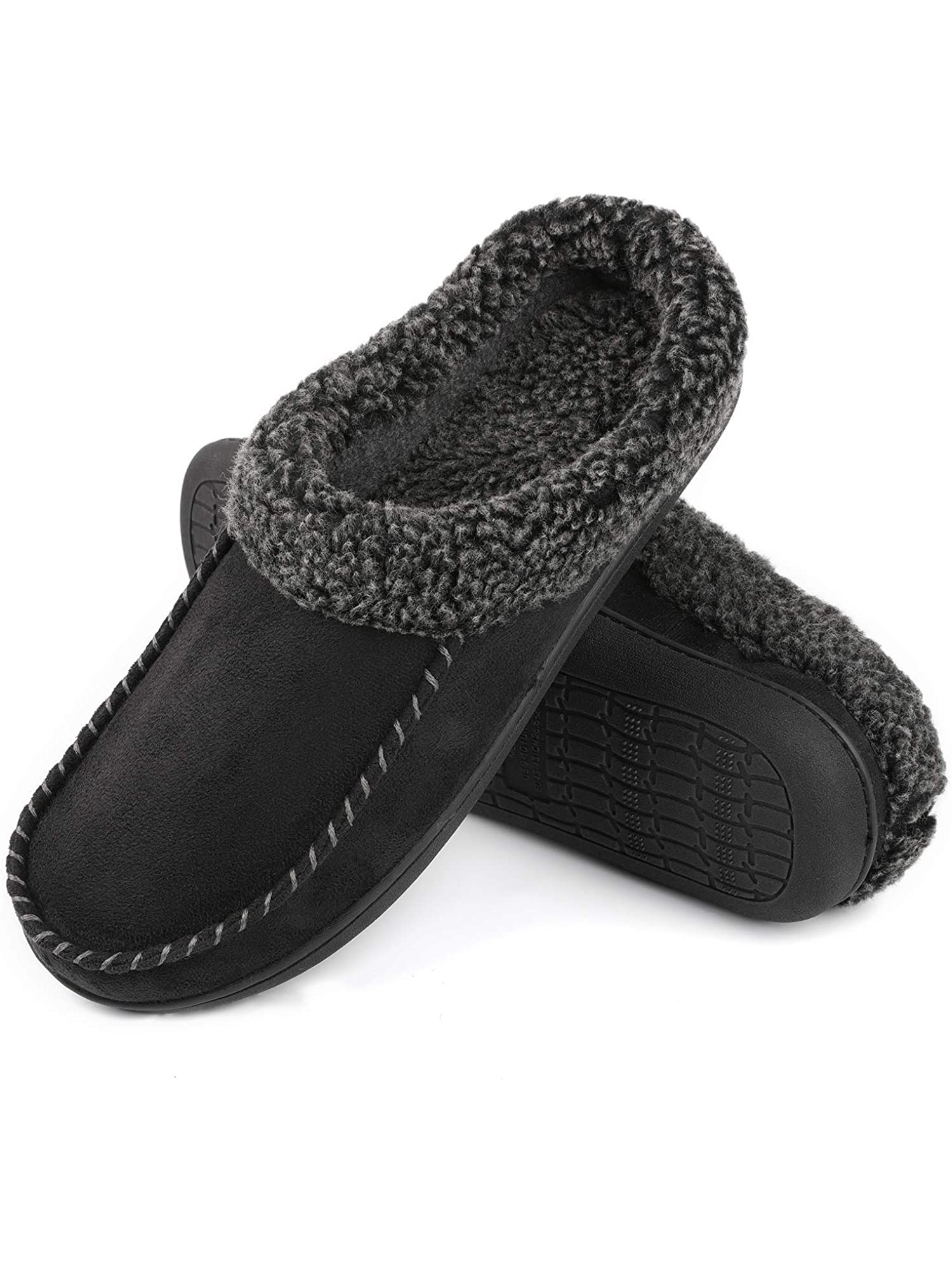 Men's Cozy Memory Foam Moccasin Suede Slippers with Fuzzy Plush Wool-Like Lining, Slip on Mules Clogs House Shoes with Indoor Outdoor Anti-Skid Rubber Sole - image 4 of 6