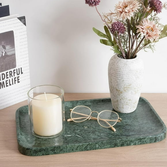 Marble Vanity Tray, Bathroom Tray for Countertop, Green Decoration for Dresser Organizer, Large Serving for Kitchen, Marble Storage for Coffee Table, Perfume, Jewelry Holder