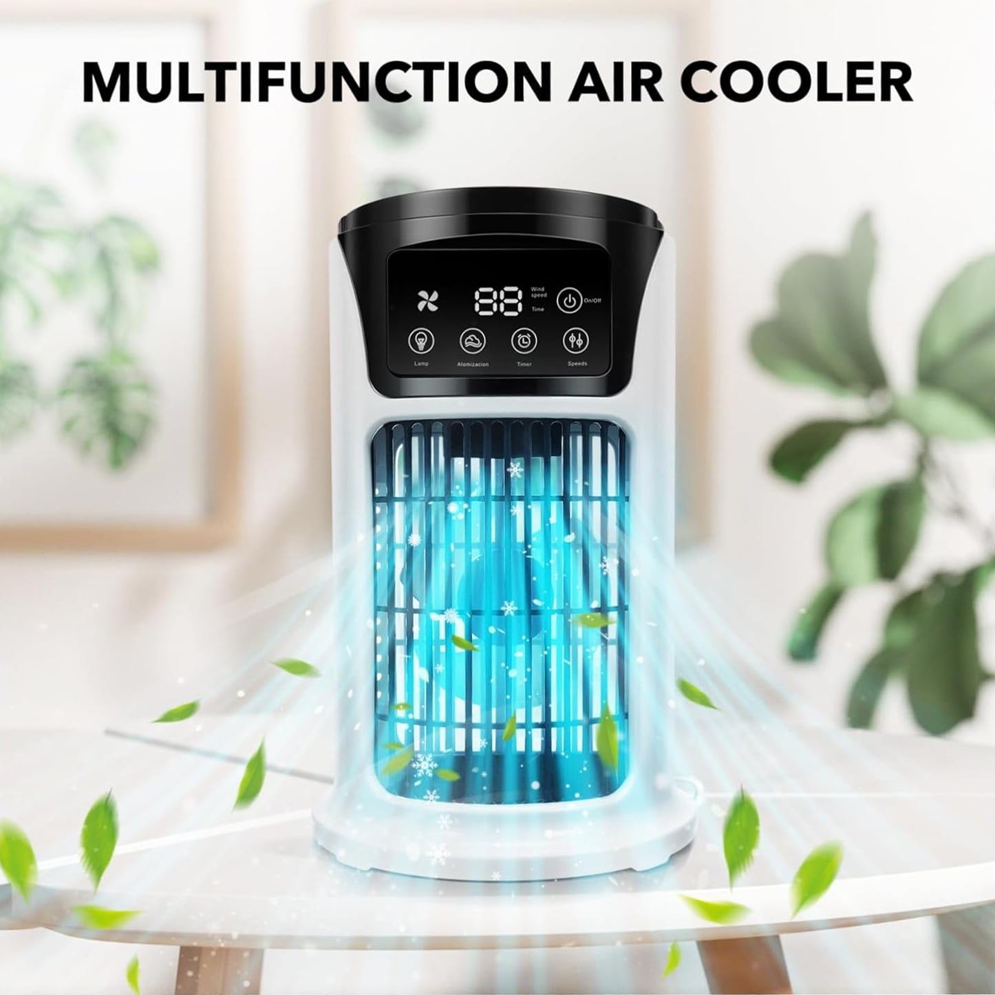 HAOTUTOYS Portable Air Conditioner Humidifier Atmosphere Light Fan USB Cooler Air Conditioner, 3 In 1 Function, Office Household Essential Cooler USB Portable Air Conditioner USB Fan