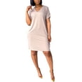 thumbnail image 2 of Franhais Women's Plus Size Midi Dress, Summer Solid Color V-Neck Short Sleeves Loose Casual Skirt, 2 of 4