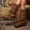 Brown, variant on Women Solid Color Round Toe Side Zipper Buckle Strap Ruched Mid Calf Boots Faux Suede Block Mid Heel Winter Casual Boots US Size 5 To 8.5 Brown