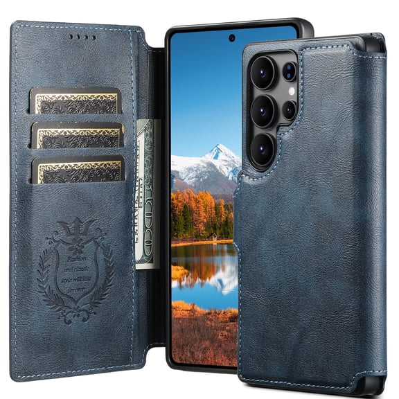 for Samsung Galaxy S25 Ultra 2-in-1 PU Leather Case, Detachable Wallet Case with Card Holder Stand, Removable Folio Protective Cover, Support Magnetic Car Mount, Magnetic Clasp, Shockproof Cover, Blue