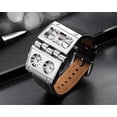 thumbnail image 5 of Men Watch Analog Black Leather Strap 3 Sub-dials White/Black/Brown Sports Watch Military Watch Mechanical Watch for Mens, 5 of 6
