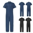 thumbnail image 2 of VSSSJ Men's Zipper Overalls Suits Relaxed Fit Solid Color Short Sleeve Button Collared Double Pockets Long Pants Jumpsuit Comfortable Thin Breathable Suit Black M, 2 of 7